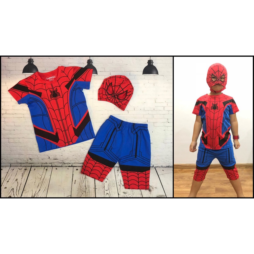 Bộ thun cotton mềm mát hóa trang người nhện Spiderman kèm mặt nạ