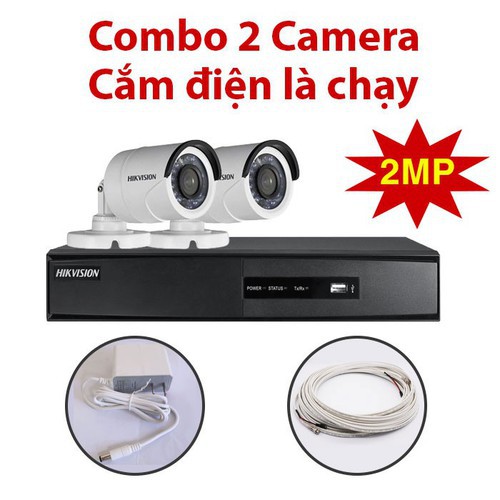 Trọn bộ 2 Camera 2MP DS-2CE16D0T-IR(C) + Đầu ghi hình HIKVISION, có sẵn phụ kiện, cắm điện là chạy - DS-2CE16D0T-IR(C)-C