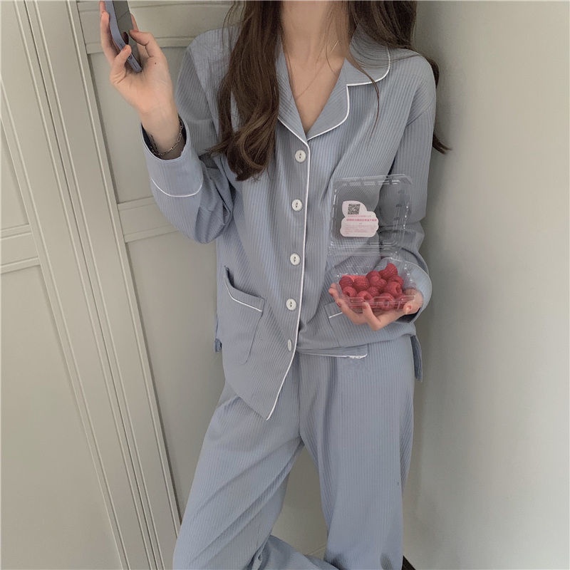 Bộ Đồ Ngủ Dáng Rộng Tay Dài Phong Cách Hàn Quốc Thời Trang Thu Đông Mới Cho Nữ