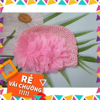 Nón turban len chất đẹp đính hoa to / Mũ Turban dành cho bé gái dưới 5 tháng tuổi (cho chọn mẫu)