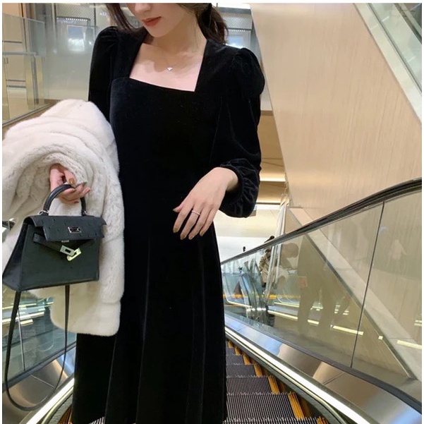 Váy Nhung Xòe Dáng Dài Thu Đông Đầm Dự Tiệc Thanh Lịch Hàng Quảng Châu Chất Đẹp