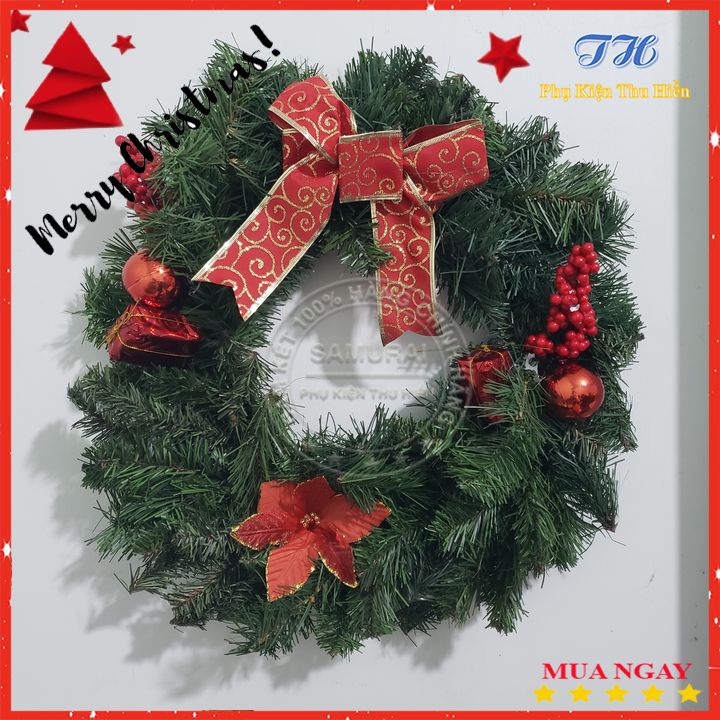 Vòng Nguyệt Quế Trang Trí Noel - Giáng Sinh 51CM 2 Chiều ( Hình Thật )