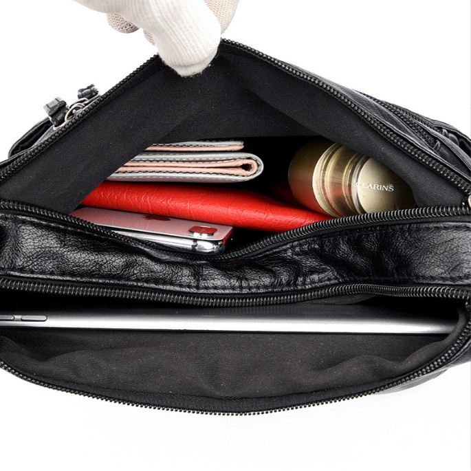 Túi xách nữ đeo chéo da mềm Quảng Châu nhiều ngăn vạch nổi ngang BAG U DV18
