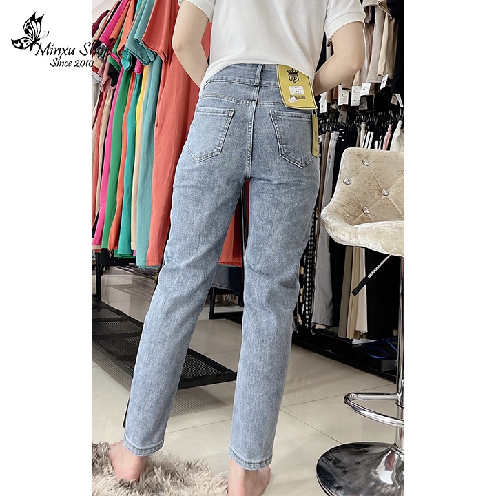 Quần bò nữ, quần Baggy jean boy nữ lưng cao phong cách, Cạp quần cao vừa phải chất bò mịn đẹp cá tính Minxu shop Q9312