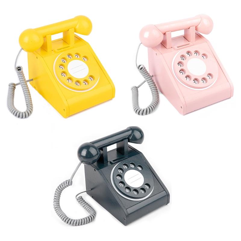 Điện thoại bàn đồ chơi bằng gỗ giả cổ luyện tương tác cho trẻ em