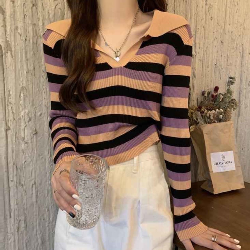 Áo Len Nữ Tay Dài Sọc Ngang Thời Trang Hàn Quốc