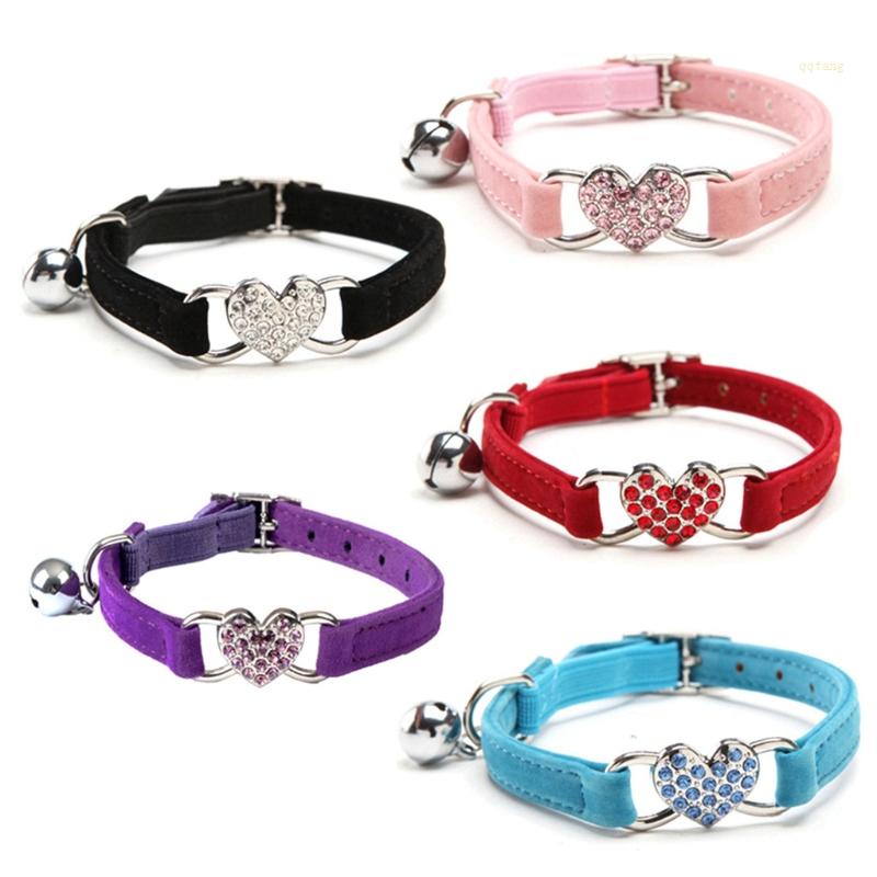 QQ Vòng Đeo Cổ Có Chuông Hình Trái Tim An Toàn Cho Mèo Có 5 Màu