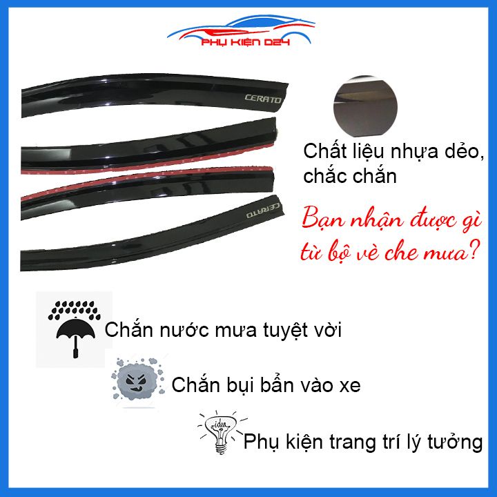 Vè mưa Cerato 2019-2020 vè đen che mưa bảo vệ trang trí xe