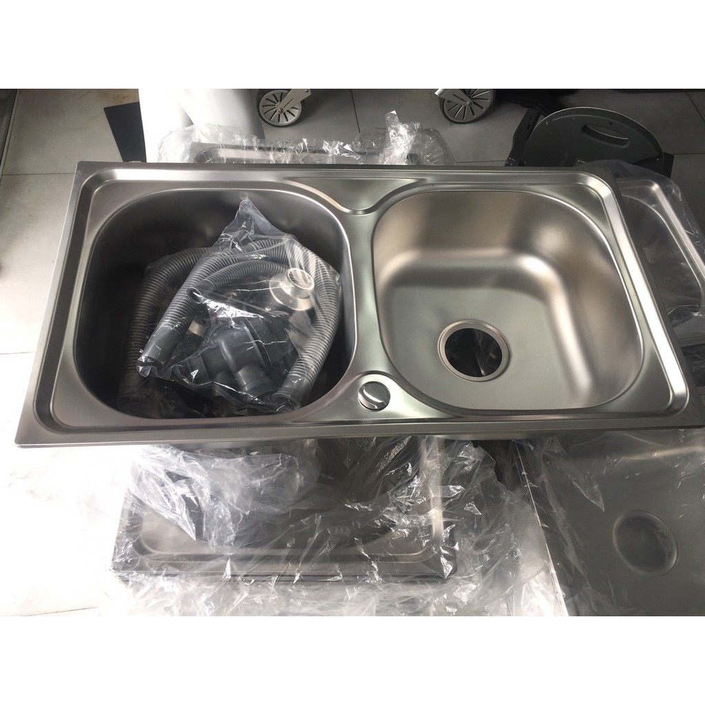 Chậu rửa chén bát bồn rửa bát inox 304 ( chậu đúc ) Size 82x45 tặng xi phông và rổ đa năng