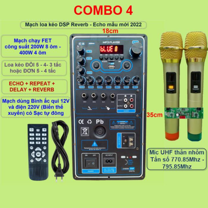 Mạch loa kéo Reverb Echo DSP dùng FET công suất 200W 8ôm 400W 4ôm, loa kéo ĐÔI 5 – 4 – 3 tấc hoặc ĐƠN 5 – 4 tấc kèm mic