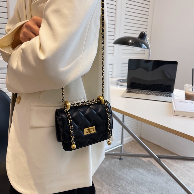 IELGY Túi Đeo Vai Hình Vuông Cỡ Nhỏ Họa Tiết Hình Thoi Đơn Giản Thời Trang Cho Nữ