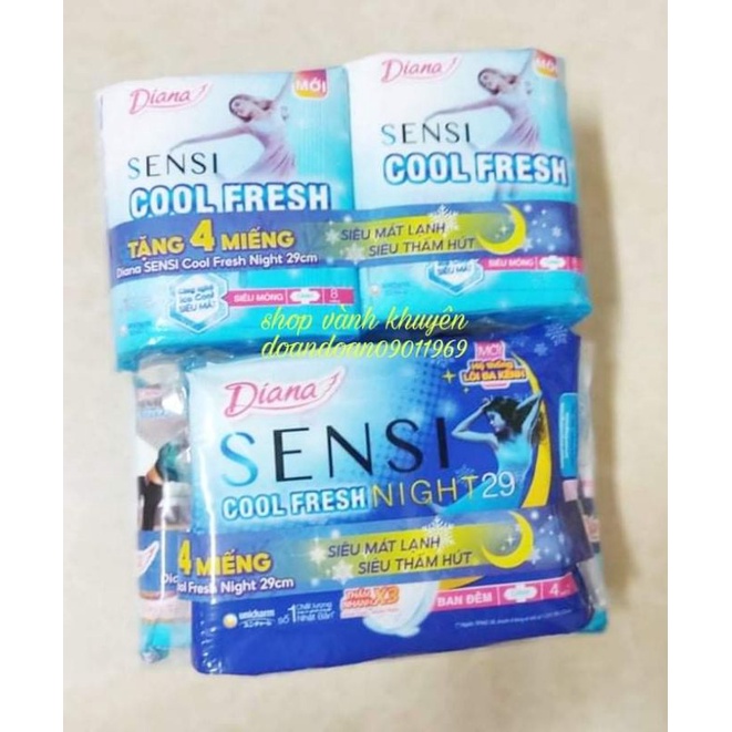 (Tặng 1 gói COOL FRESH NIGHT 4 miếng)Combo 2 băng vệ sinh siêu mỏng cánh Diana Sensi Cool Fresh gói 8 miếng