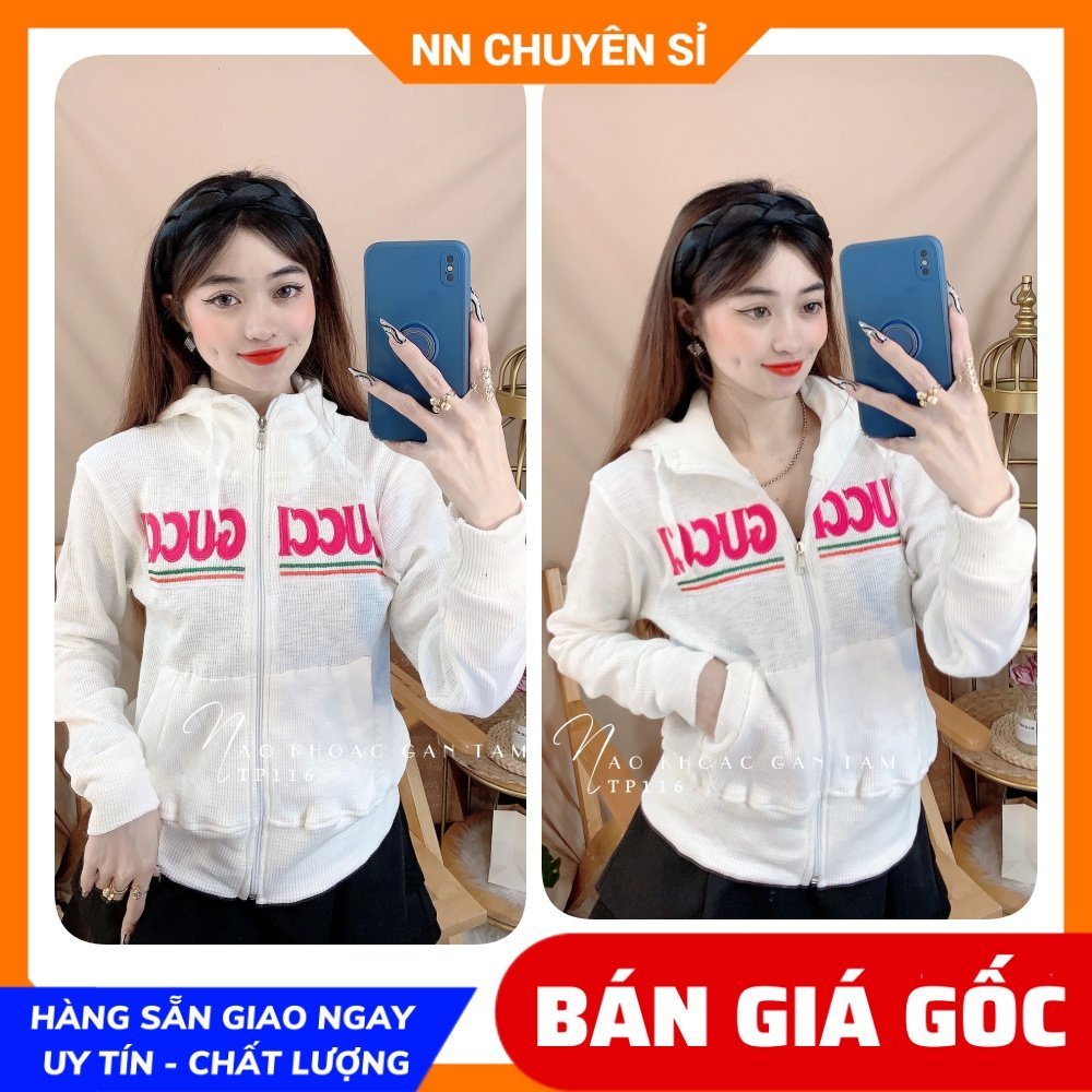 Áo khoác gân tăm cho nữ chất vải mềm co giãn lên phom ôm dáng thêu chữ dễ thương TP116