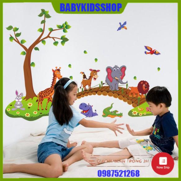 [RẺ VÔ ĐỊCH] Decal dán tường đàn thú qua cầu