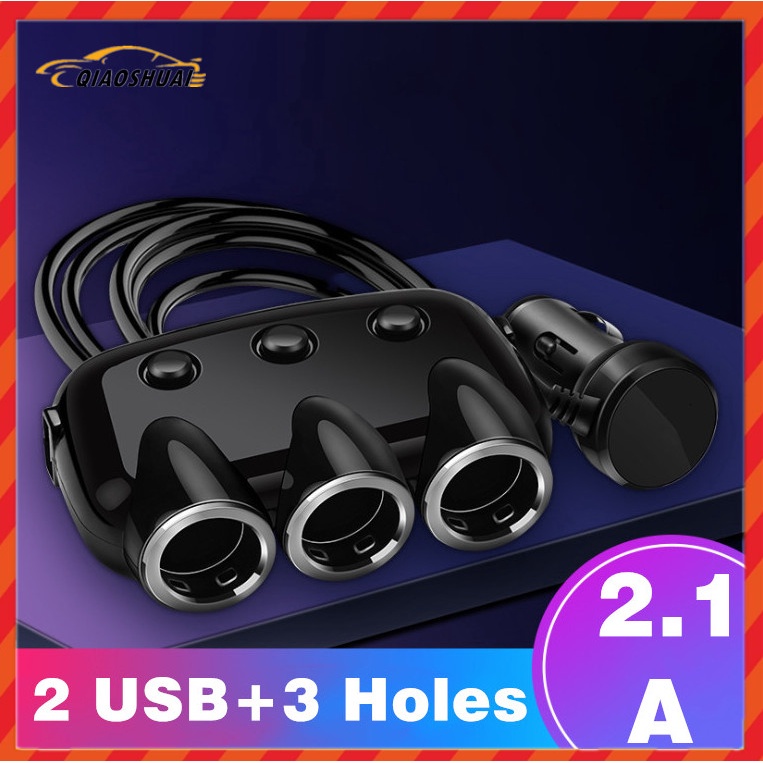 Tẩu sạc USB trên ô tô cho thiết bị điện tử kèm dây 1 sang 3