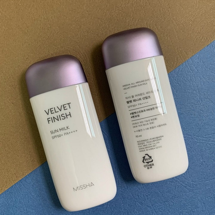 Kem chống nắng Missha Velvet Finish Sun Milk SPF 50+ PA++++ 70ml giúp kiềm dầu và nâng tông da - Yumi Beauty