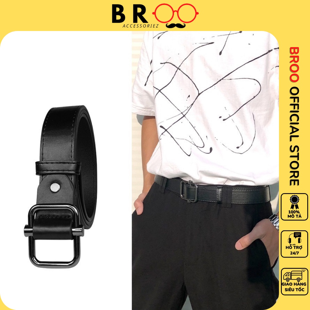 Thắt lưng nam nữ BROO bản nhỏ 3cm màu đen, dây nịt da ulzzang Hàn Quốc không cần lỗ bấm