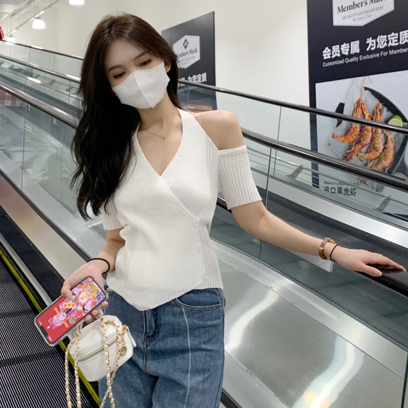 Porozi  Áo dệt kim trễ vai phong cách thời trang Hàn Quốc dành cho nữ