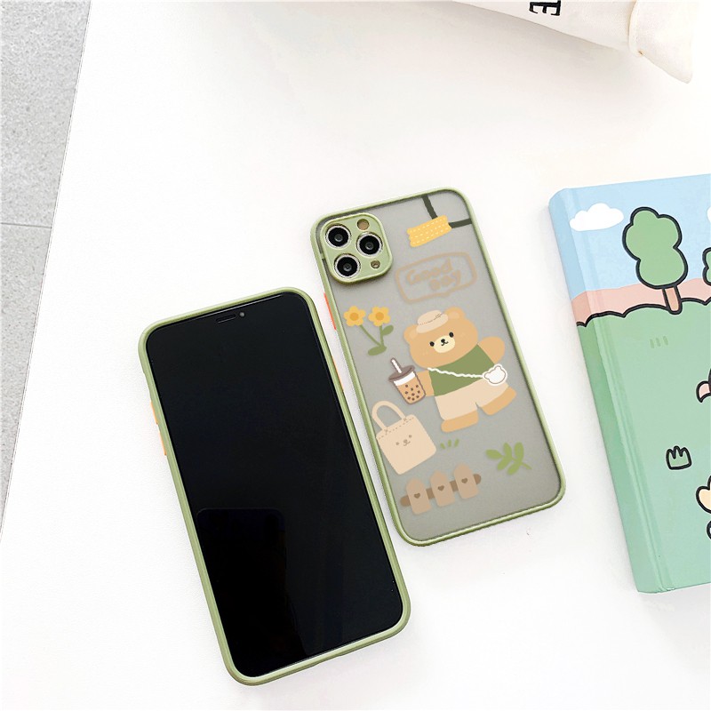 Ốp lưng iphone Gấu Good Day nhám viền nổi cong 5/5s/6/6plus/6s/6splus/7/7plus/8/8plus/x/xr/xs/11/12/pro/max/plus/promax | BigBuy360 - bigbuy360.vn