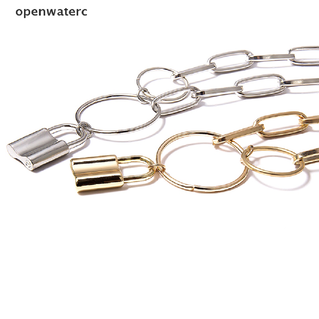 openwaterc Goth Metal Padlock Chain Belt Punk Body Waist Chain Women Waistbands Jewelry vn
