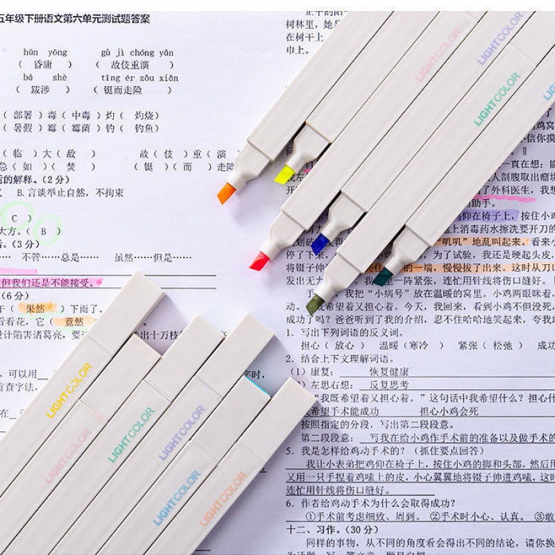Set 6 bút highlight Morandi vuông 2 đầu DecorMe Bút nhớ dòng bút đánh dấu nhiều màu pastel trang trí sổ bullet journal