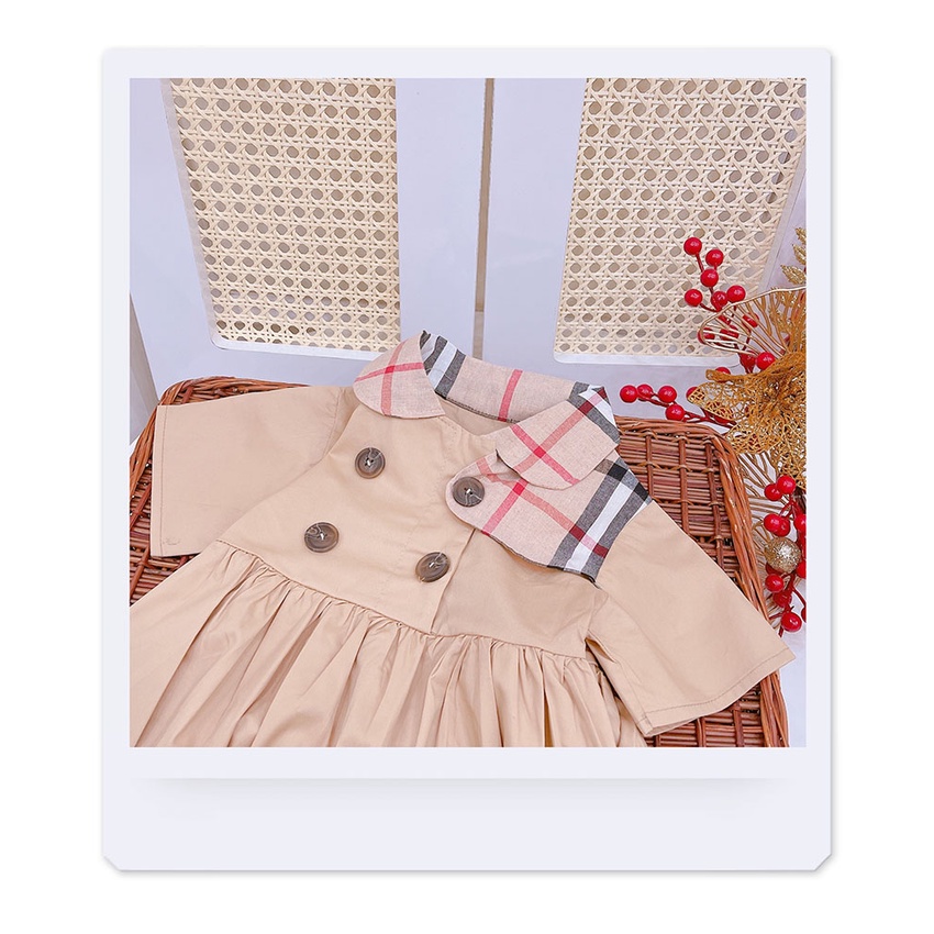 VÁY CHO BÉ GÁI VẢI THÔ KAKI MAY TỈ MỈ, TAY VÀ CHÂN CUỐN GẤU KHÔNG LỘ CHỈ SIZE 9-21KG [V37]