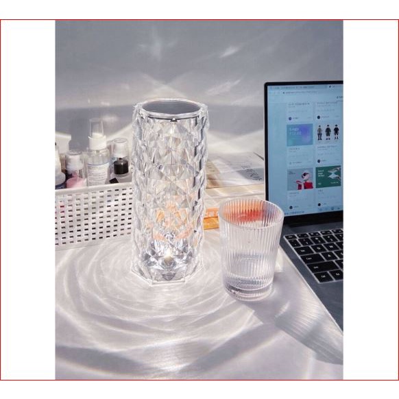 Đèn ngủ pha lê hình trụ cảm biến 16 màu để bàn, có điều khiển từ xa điều chỉnh được độ sáng siêu xinh