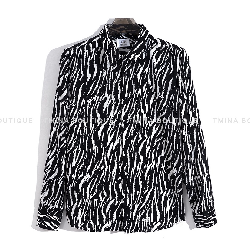 Áo sơ mi nam họa tiết dài tay TMINA chất liệu vải lụa không nhăn cao cấp - SMD03