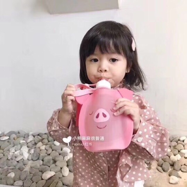 Bình nước silicon cho bé siêu cute bình nước đi lớp đi chơi style Hàn