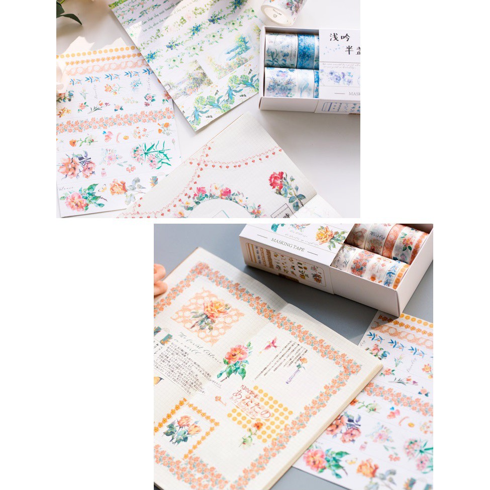 Set băng dính washi tape Sắc hoa trang trí planner WT2044