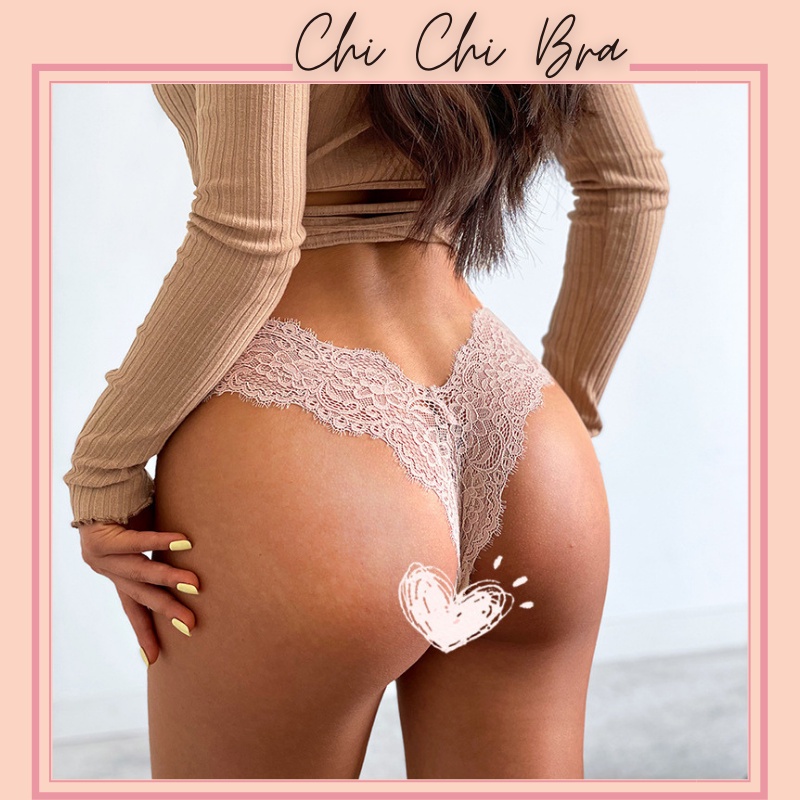 Quần Lót Ren Lọt Khe Chữ T Sexy Gợi Cảm Màu Trơn Mềm Mịn CHICHI Bra - 390