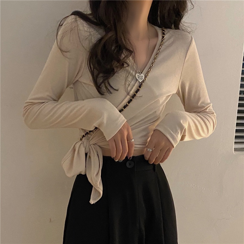 Áo thun mỏng dài tay thắt eo chéo 4 màu siêu xinh
