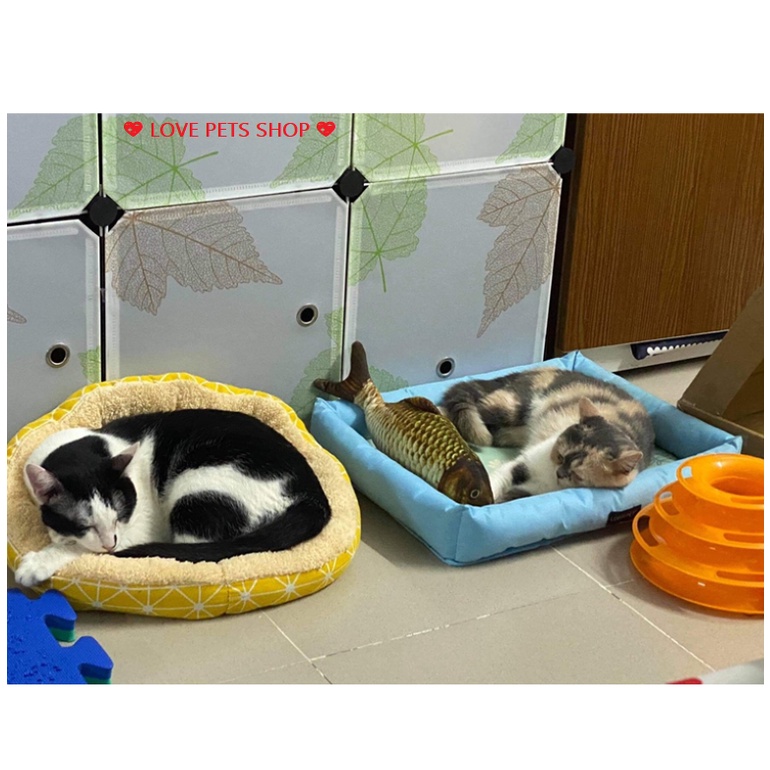 NỆM NẰM CHO CHÓ MÈO, ĐỆM TRÒN LÓT LÔNG BỌC VẢI VIỀN - LOVE PETS SHOP