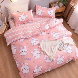 Bộ chăn ga gối cotton poly thỏ hồng