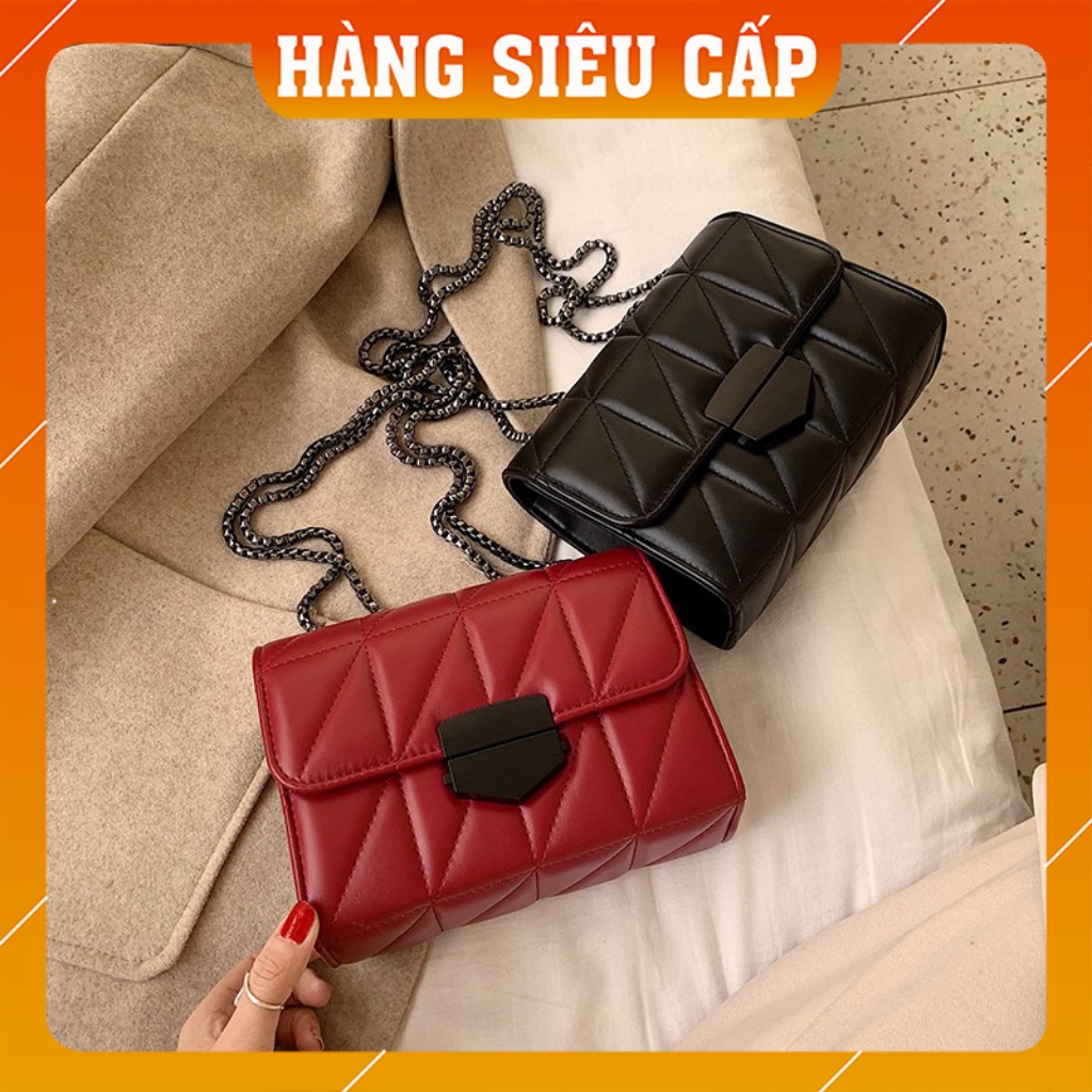 [Hàng Đẹp] Túi Xách Nữ Đeo Chéo Trần Chỉ Khóa Đen Sz 19 - TSN19327 - Freeship
