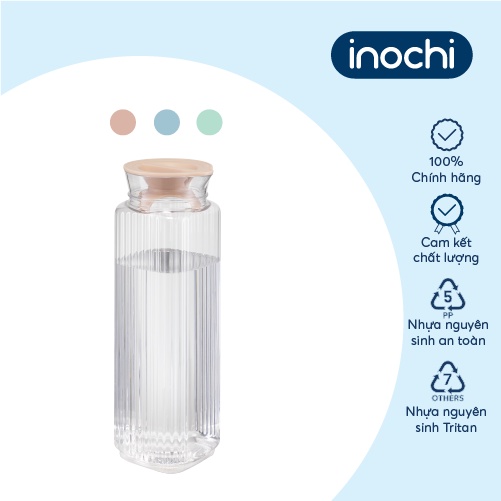 Bình nước Inochi - Yama 1.2L, 1.3L thân Trắng trong + nắp Xanh nhạt/Xanh trà/Hồng đậm