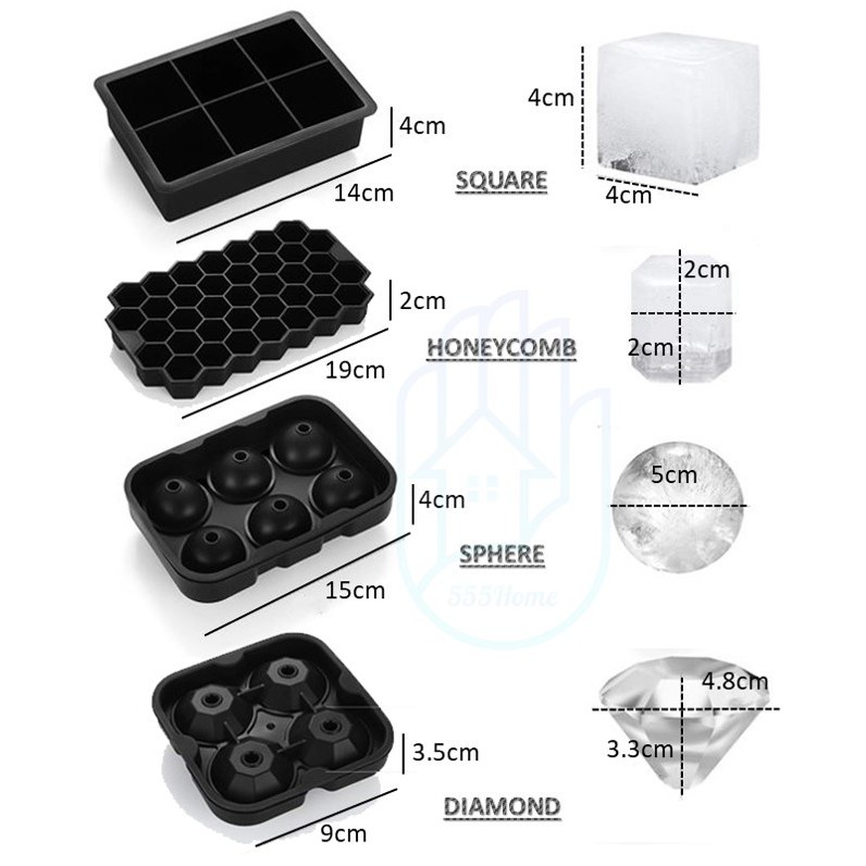 Khay Silicone Làm Đá Viên Hình Khối Kim Cương Lục Giác