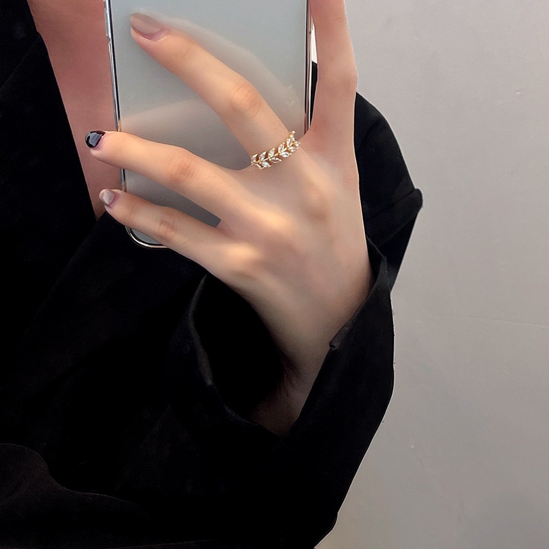 Nhẫn YeYi hình lá đính đá zircon thiết kế sang trọng cá tính thời trang Hàn Quốc cho nữ