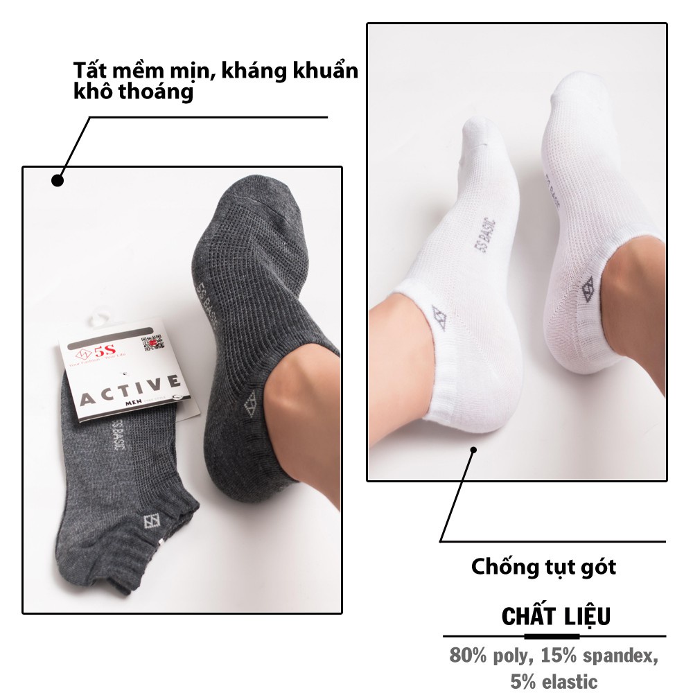 Tất Nam Cổ Ngắn 5S, Chất Liệu Mềm Mịn, Kháng Khuẩn, Chống Hôi Chân, Giao Màu Ngẫu Nhiên