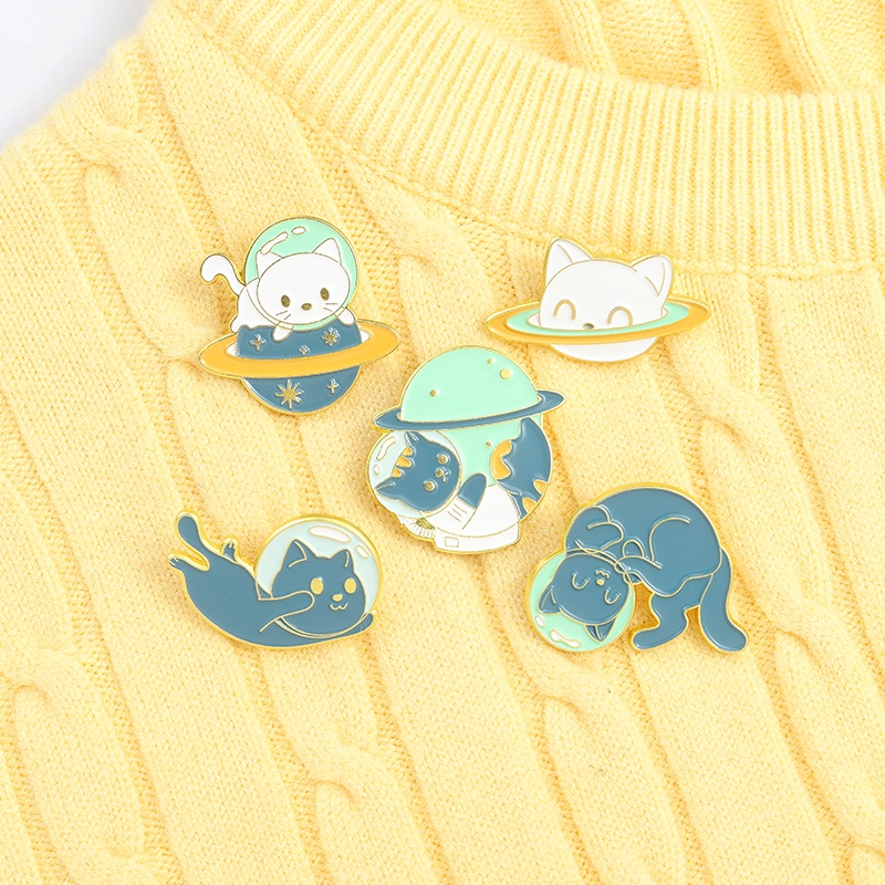 Huy Hiệu Cài Áo Tráng Men Hình Phi Hành Gia Mèo/Hành Tinh/Hành Tinh/Không Gian Làm Quà Tặng Cho Bé Và Bạn Bè