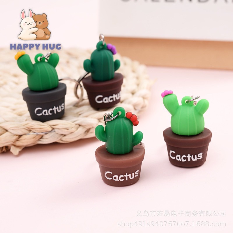 Móc khóa cute hình mèo may mắn và cây xương rồng độc đáo - Happy Hug