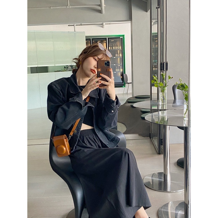 Áo Khoác denim Tay Dài Dáng Rộng Phong Cách Thời Trang Harajuku Hàn Quốc 2022