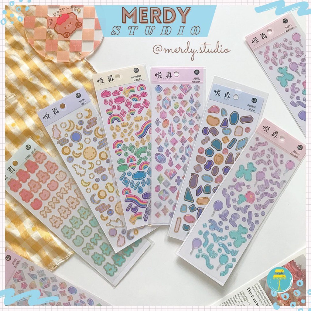 Sticker nhiều chi tiết dán viền lấp lánh trang trí top loader, bullet journal