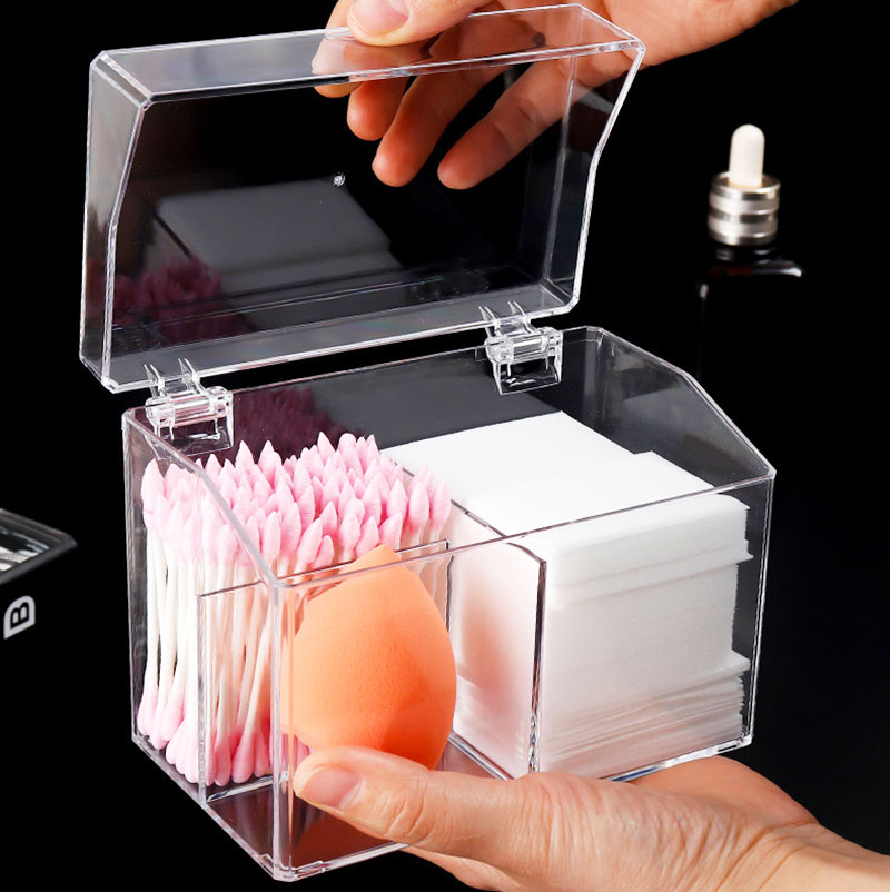 Hộp đựng tăm bông/ bông tẩy trang trong suốt chống bụi tiện dụng