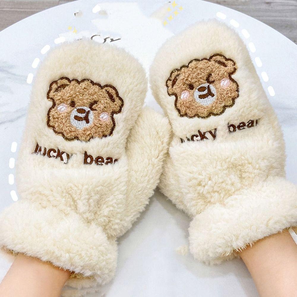 MIHAN1 Găng Tay Lông Xù Dày Dặn Ấm Áp Hình Gấu Dễ Thương Chống Lạnh Dùng Khi Lái Xe Ngoà