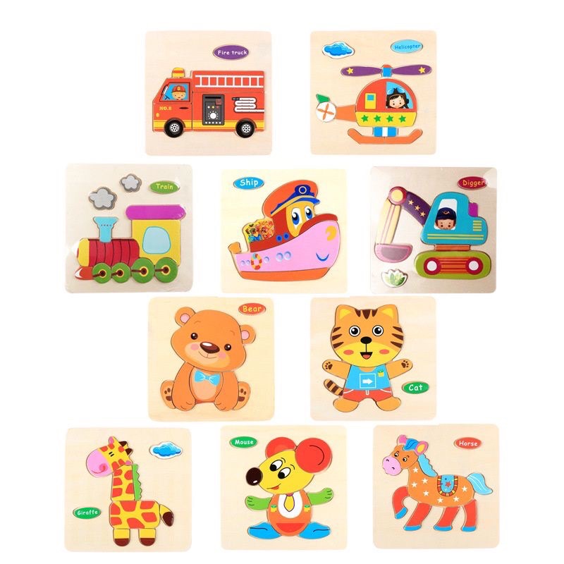 Combo 10 Tranh Ghép Hình 3D Bằng Gỗ Cho Bé Thông Minh