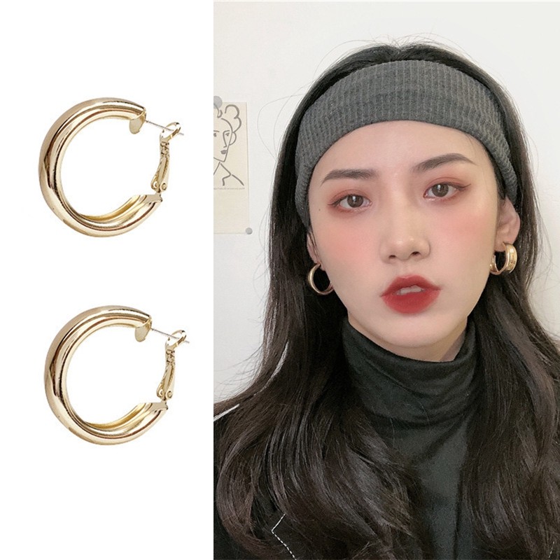 Hoa tai kim loại thiết kế đơn giản cho nữ A0016