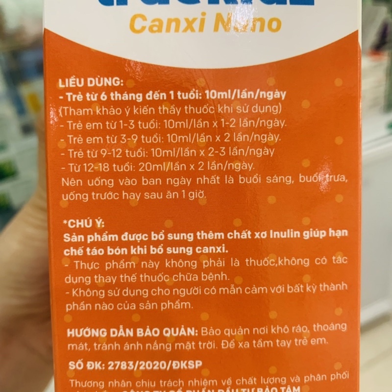 Truekidz Canxi Nano - Bổ Sung Canxi Cho Trẻ Còi Xương Rụng Tóc 20ống *10ml