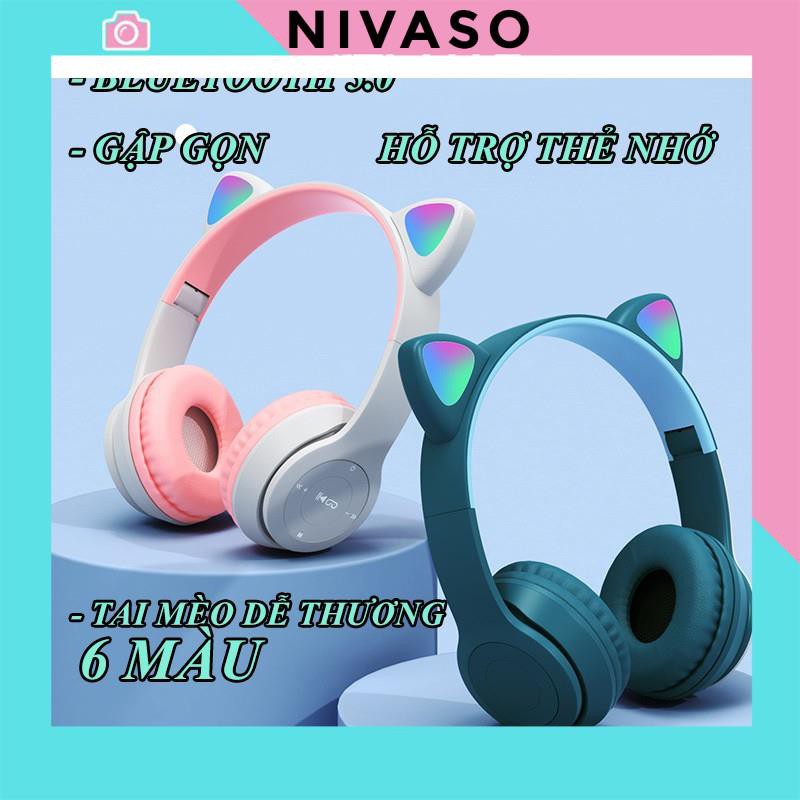 Tai Nghe Bluetooth Chụp tai ST71 có Mic Headphone không dây Dễ Thương tai mèo nghe nhạc, chơi game, cho bà bầu NIVASO | BigBuy360 - bigbuy360.vn