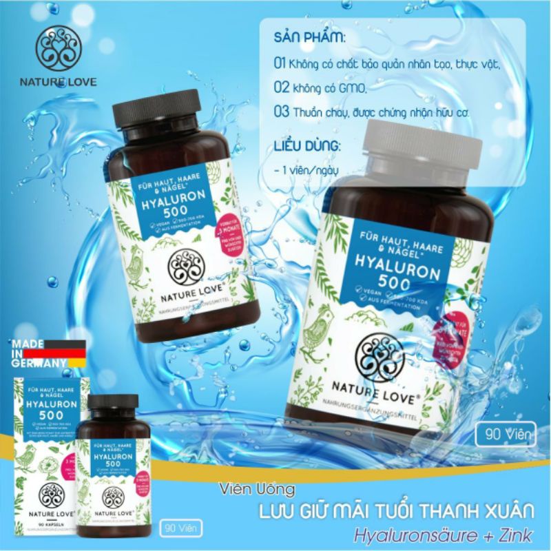 Viên uống đẹp da cấp ẩm Nature Love Hyaluron 500mg date 2-4/2024